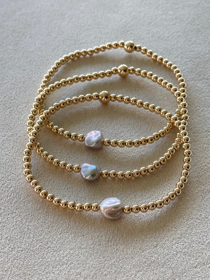 Cherish The Day - Gold 3mm Bead & Pearl Bracelet