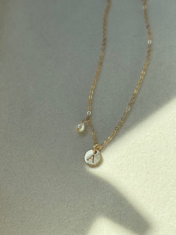 GRACE | MINI INITIAL DISC AND PEARL NECKLACE