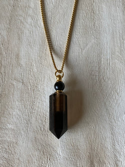 RECHARGE - ESSENTIAL OIL SMOKY QUARTZ VIAL NECKLACE